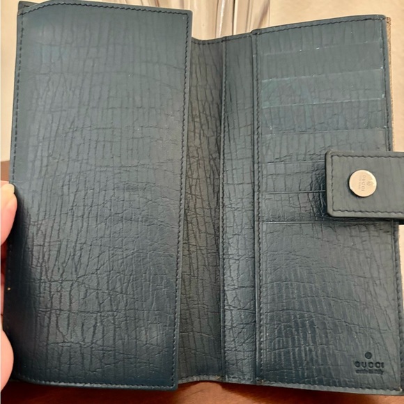 Authentic Gucci GG Guccissima Canvas/Blue Leather Long Wallet/Coin Pocket - Picture 9 of 11